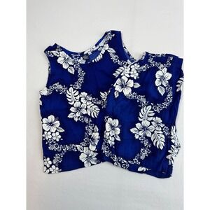 Aloha Hibiscus Collection‎ Hawaii 2 Piece Shorts Set Womens XL Blue Floral Rayon
